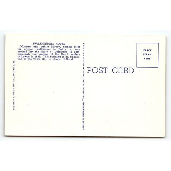 Vintage Zwaanendael House Delaware Postcard by Harry P. Cann & Bro - Picture 2 of 2